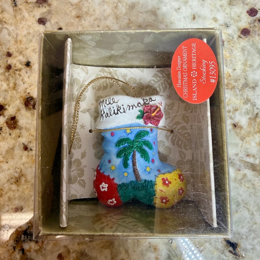 1999 Island Heritage Hawaiian Christmas Stocking Ornament 13095 Hawaii Palm Tree